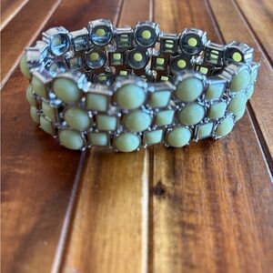 Lia Sophia Silver and Green Stretch Statement Bracelet
